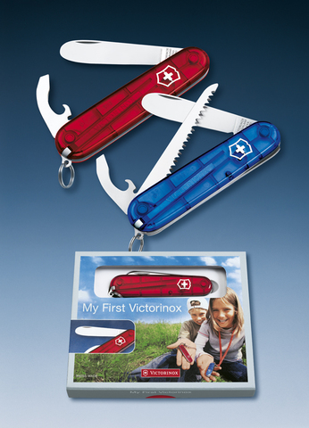 Нож My First Victorinox, 84 мм, 9 функций, полупрозрачный синий 0.2373.T2 от прозводителя Victorinox