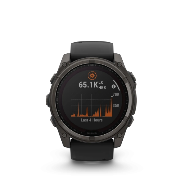 Garmin Fenix ​​8 — 51 мм — титановый корпус Solar Sapphire Carbon Grey DLC с силиконовым ремешком черного/серого цвета 010-02907-11 от прозводителя Garmin