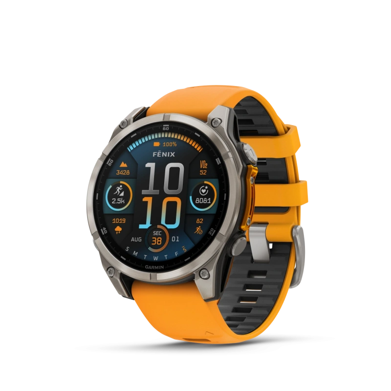 Garmin Fenix 8 - 47 мм AMOLED | SAPPHIRE | Titanium with Spark orange/graphite silicone band