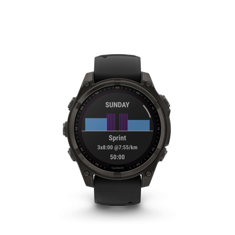 Garmin Fenix 8 - 47 мм SOLAR | SAPPHIRE | Carbon grey DLC titanium with Black/pebble grey silicone band